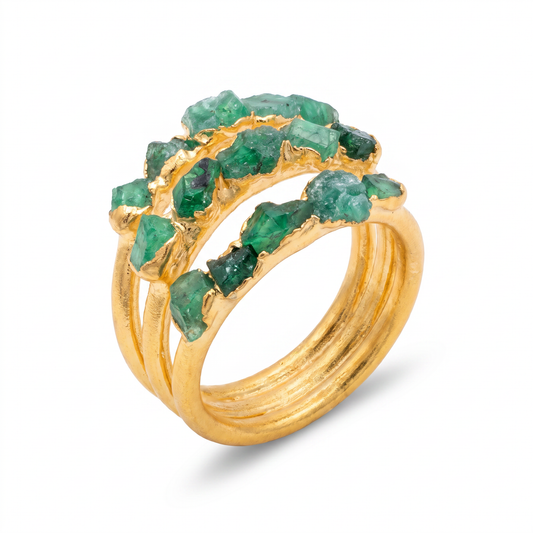 ANILLO 3 LÍNEAS ESMERALDAS FUSIÓN