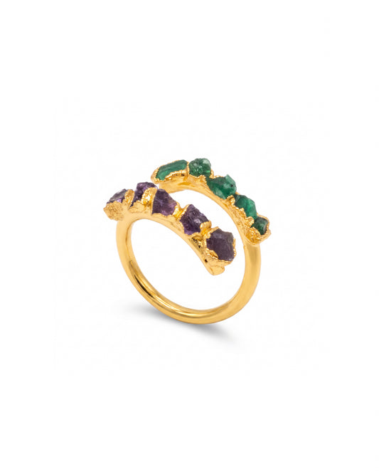 ANILLO ESPIRAL MIX AMATISTA Y ESMERALDA FUSIÓN