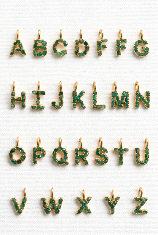I pendant with chain, small emerald lettering, FUSION