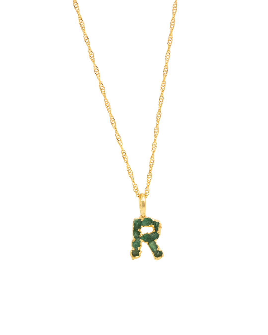 I pendant with chain, small emerald lettering, FUSION