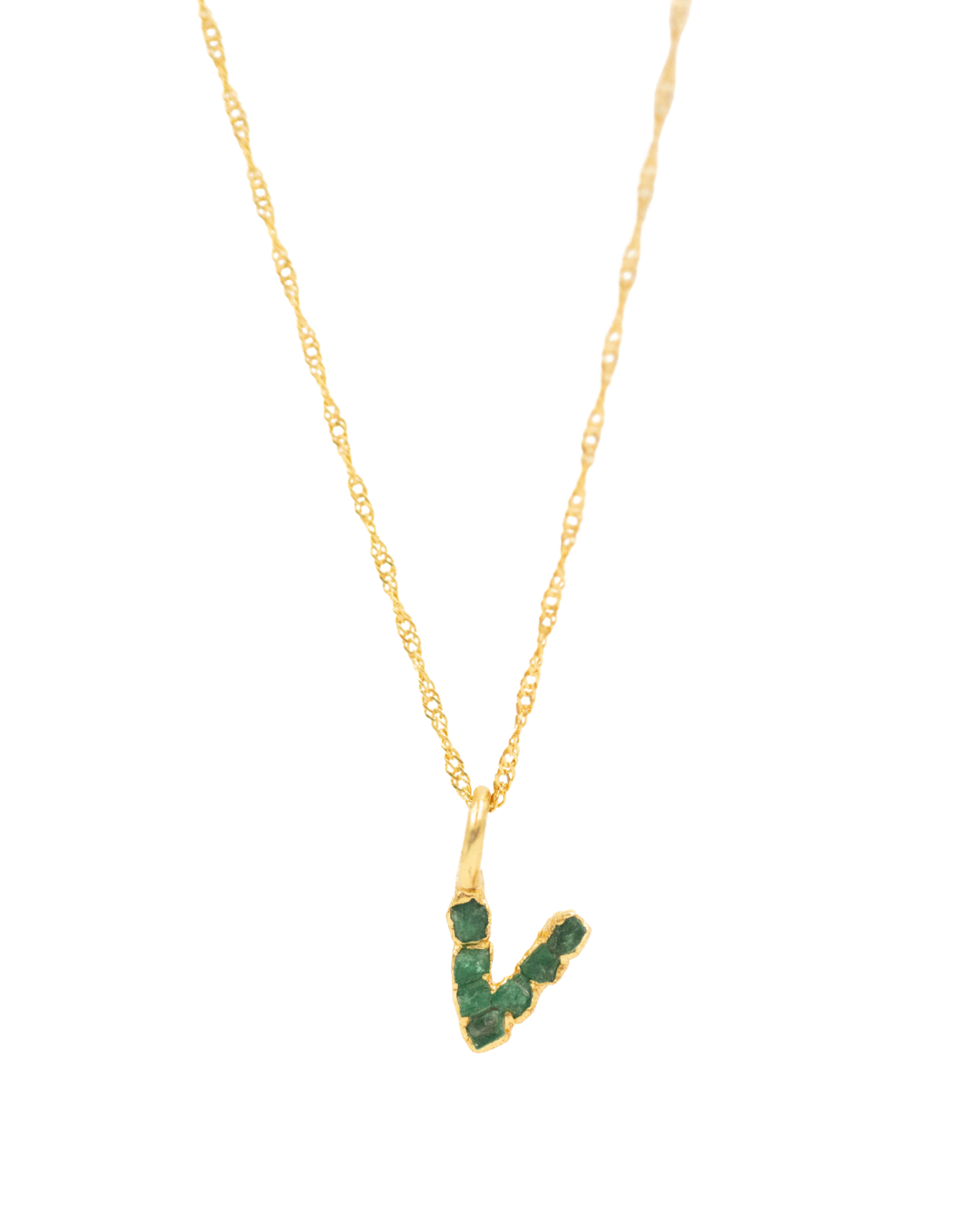 I pendant with chain, small emerald lettering, FUSION