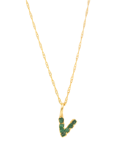 I pendant with chain, small emerald lettering, FUSION